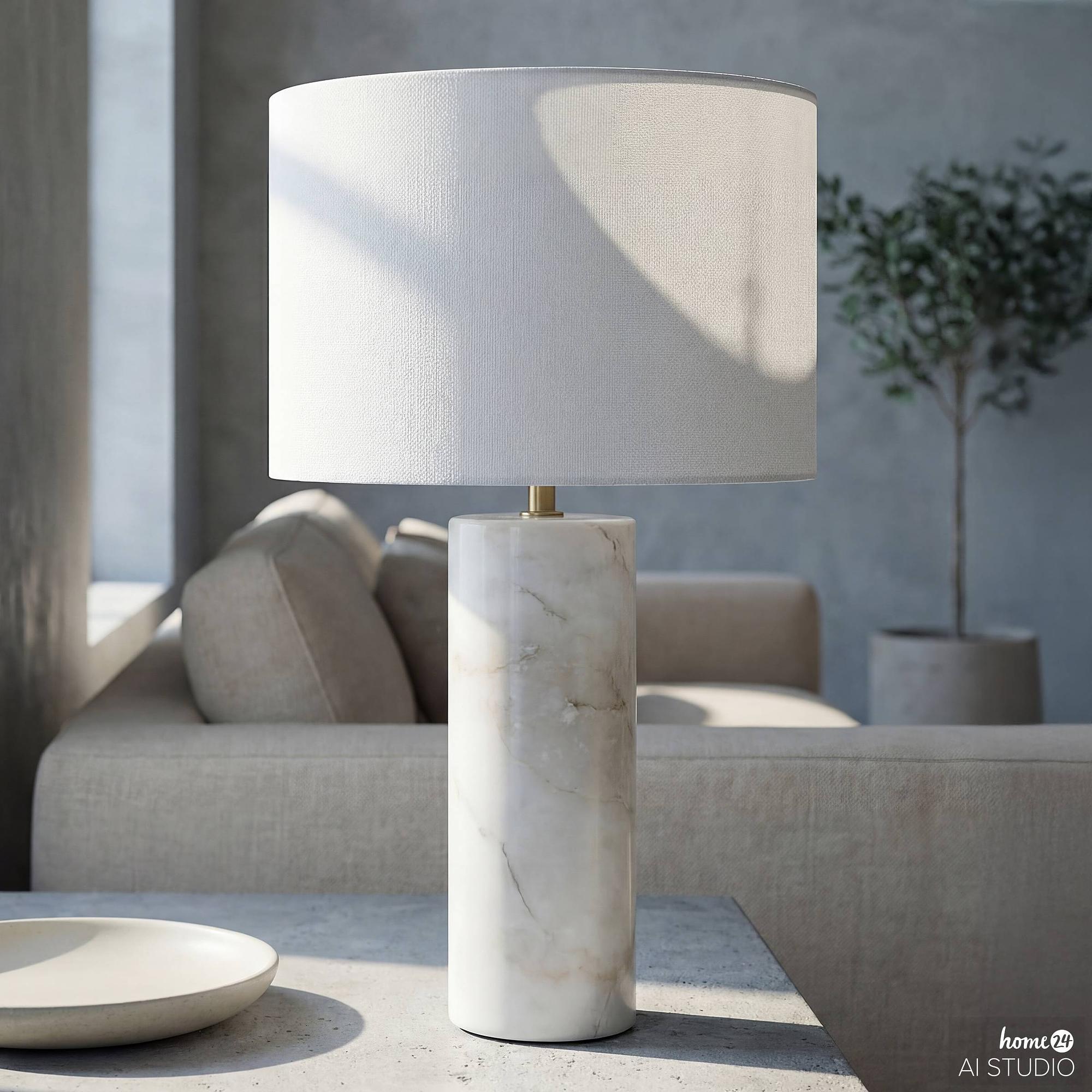 Juxo Tischleuchte mit Marmorfuß 1-flammig Leinen Marmor Weiß 1