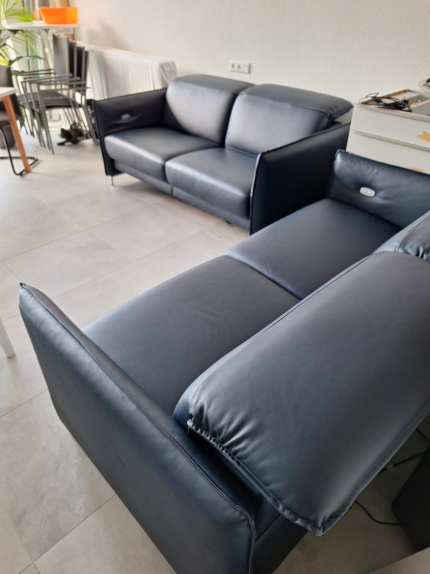 2x Sofa 2,5-Sitzer Leder Dunkelblau 3