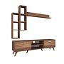 M16 TV cabinet set with wall shelves in walnut finish 9
