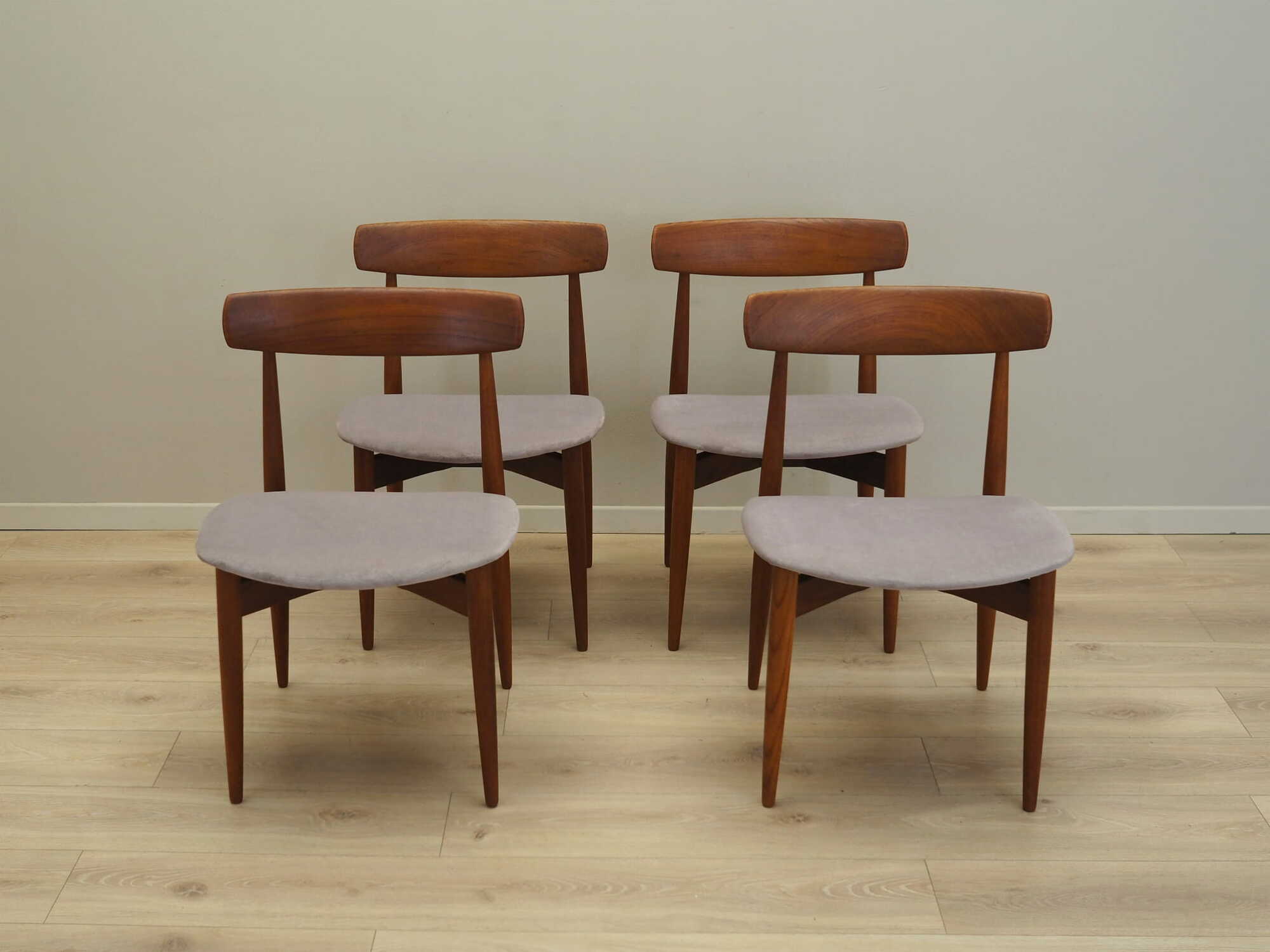 4x Vintage Stuhl Teakholz Textil Braun 1960er Jahre 2