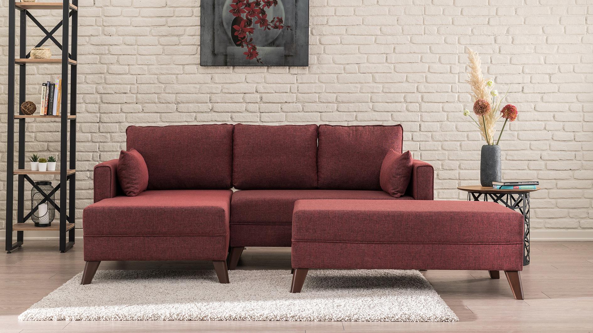 Bella Sofa Récamiere Links mit Hocker Rot 1