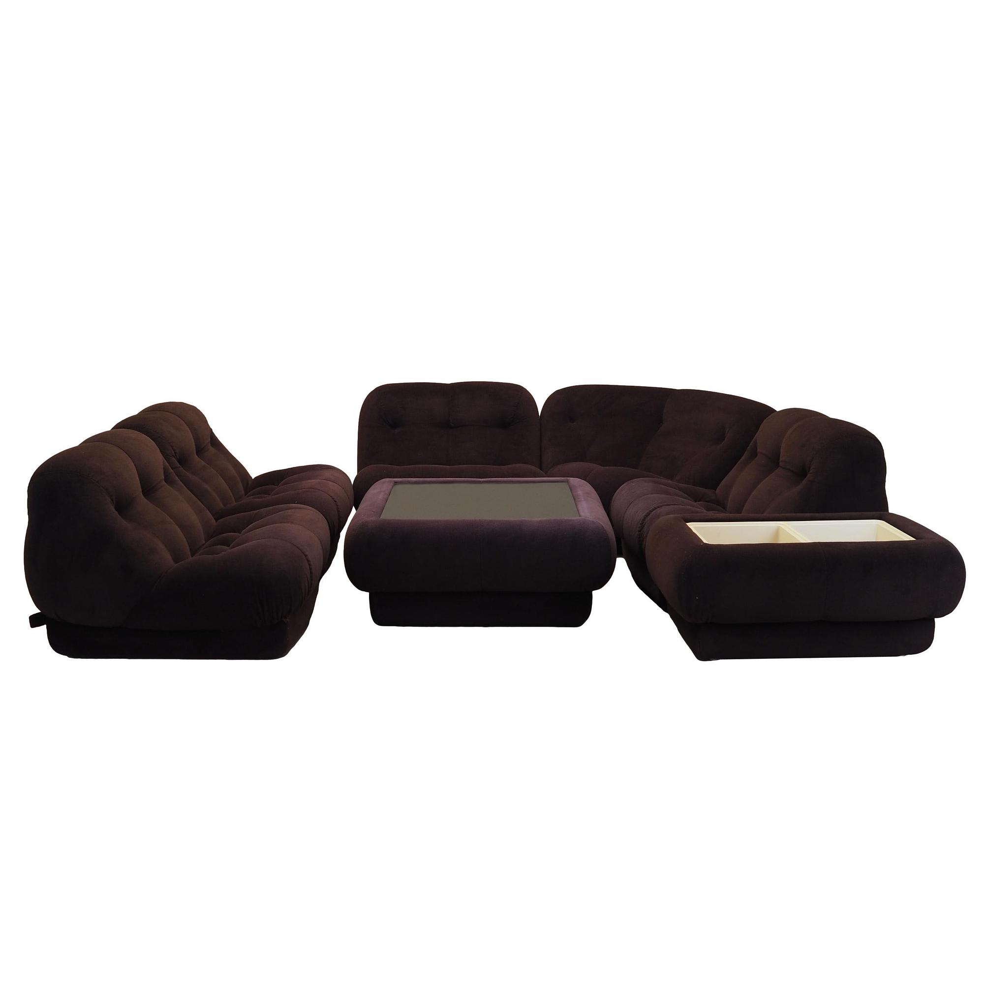 Living room set velvet brown 1970s 0