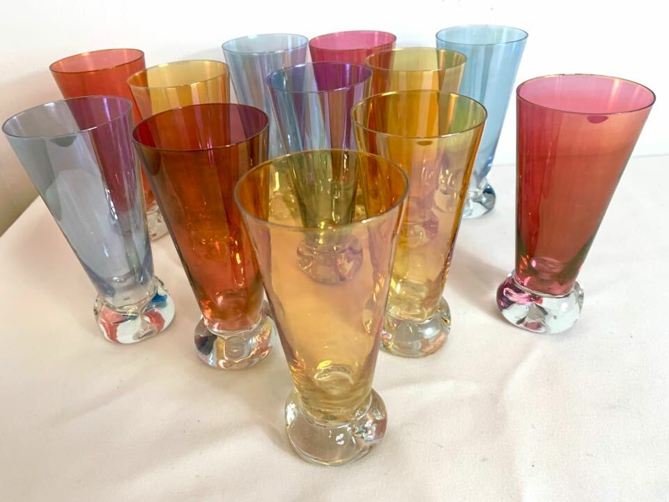 12x Vintage Glas Kristallglas Mehrfarbig 1