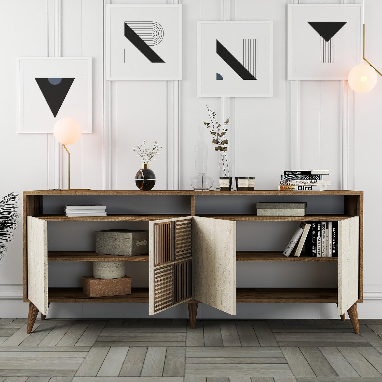 Milan Sideboard Walnussbraun Steinoptik 180cm 1