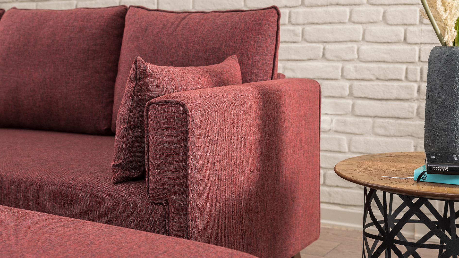 Bella Sofa Récamiere Links mit Hocker Rot 3