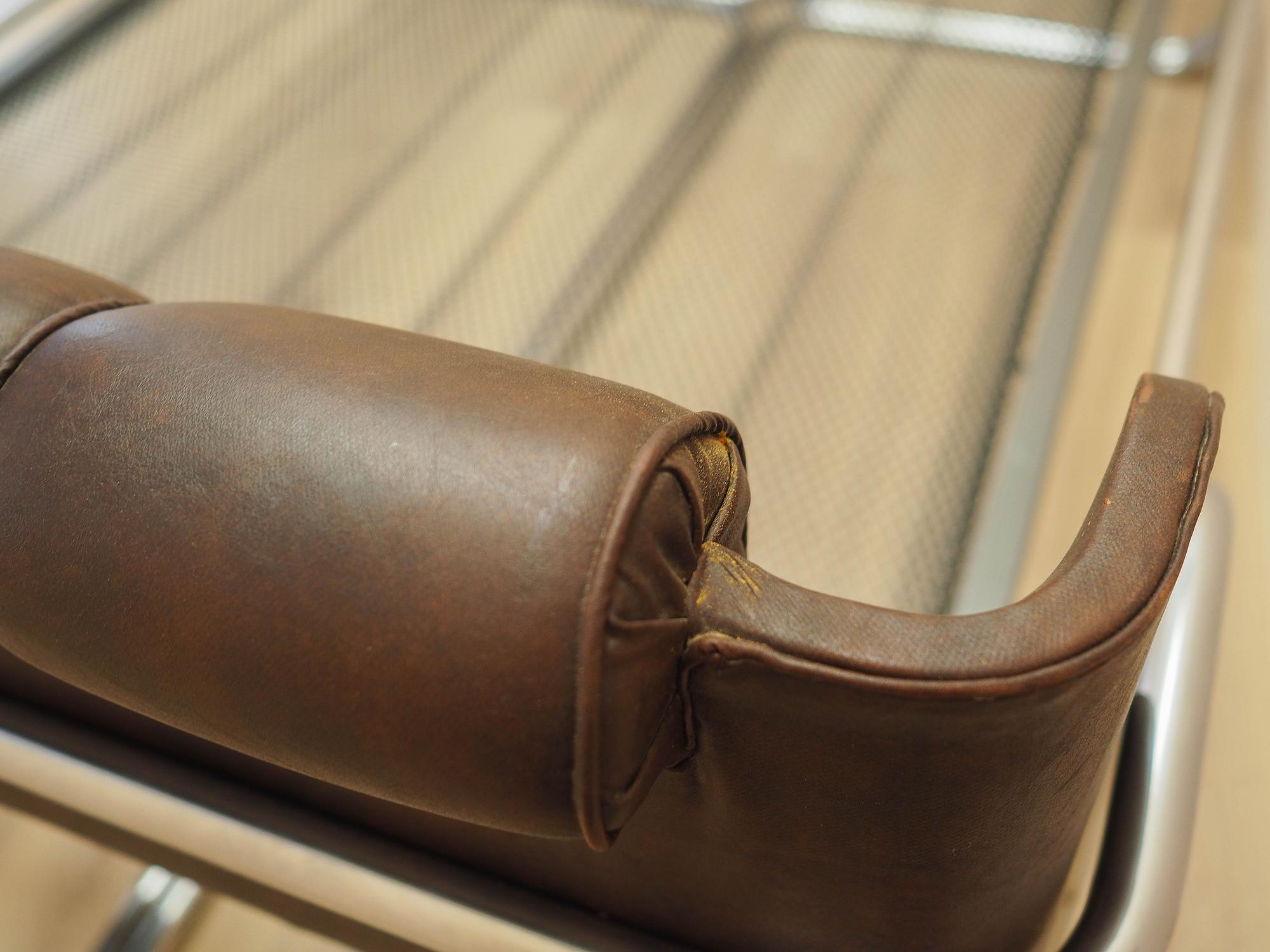 Vintage Bed Metal Frame Natural Leather Brown 1980s 14