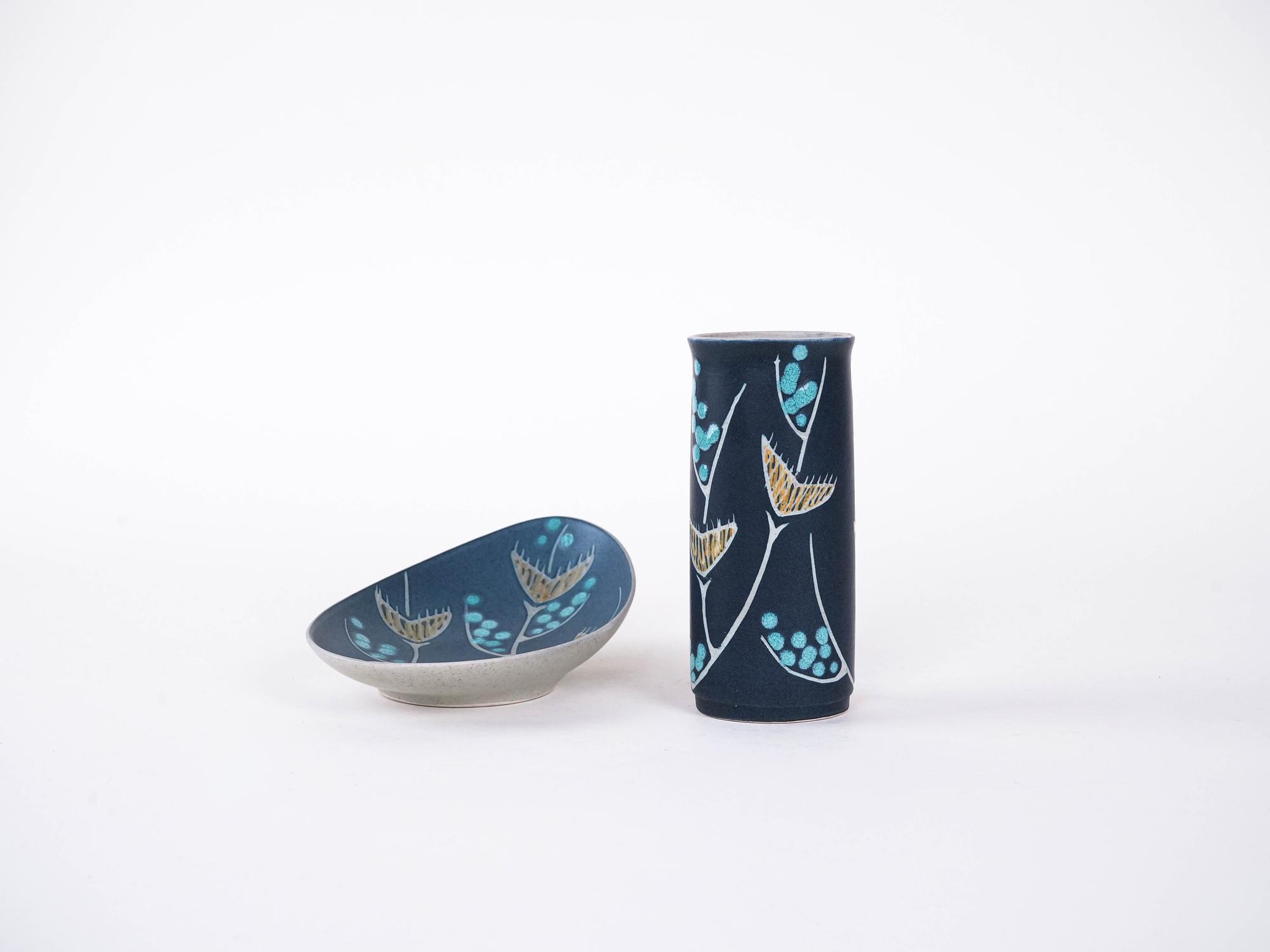 Set aus Keramikvase und Platte 1970er Jahre 1