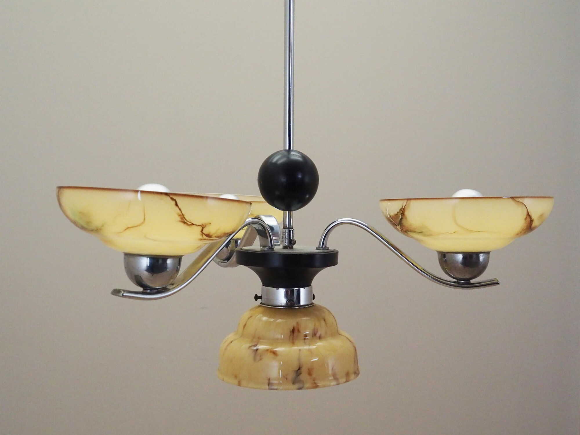 Vintage chandelier glass metal yellow 1970s 6