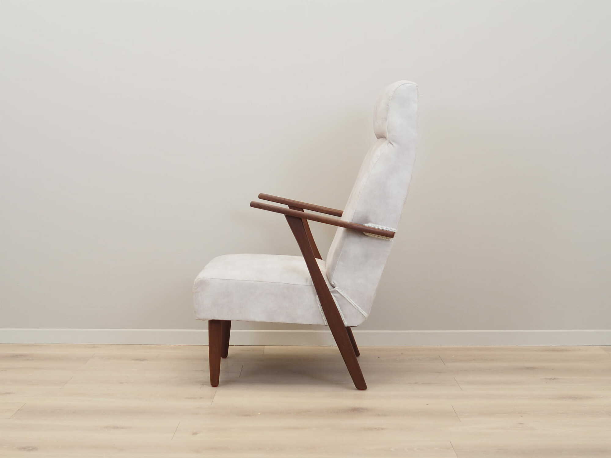 Sedia Vintage Teak Velluto Bianco Anni '70 2