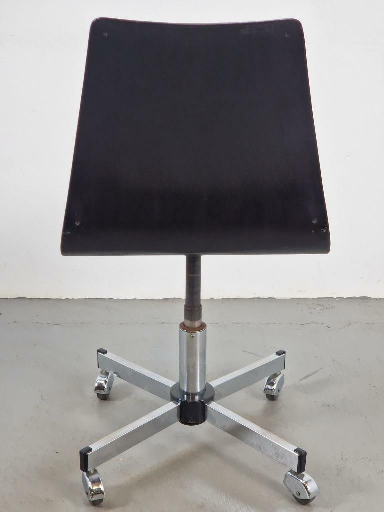 Vintage Bürostuhl Metall Holz Schwarz Braun 1960er Jahre 4