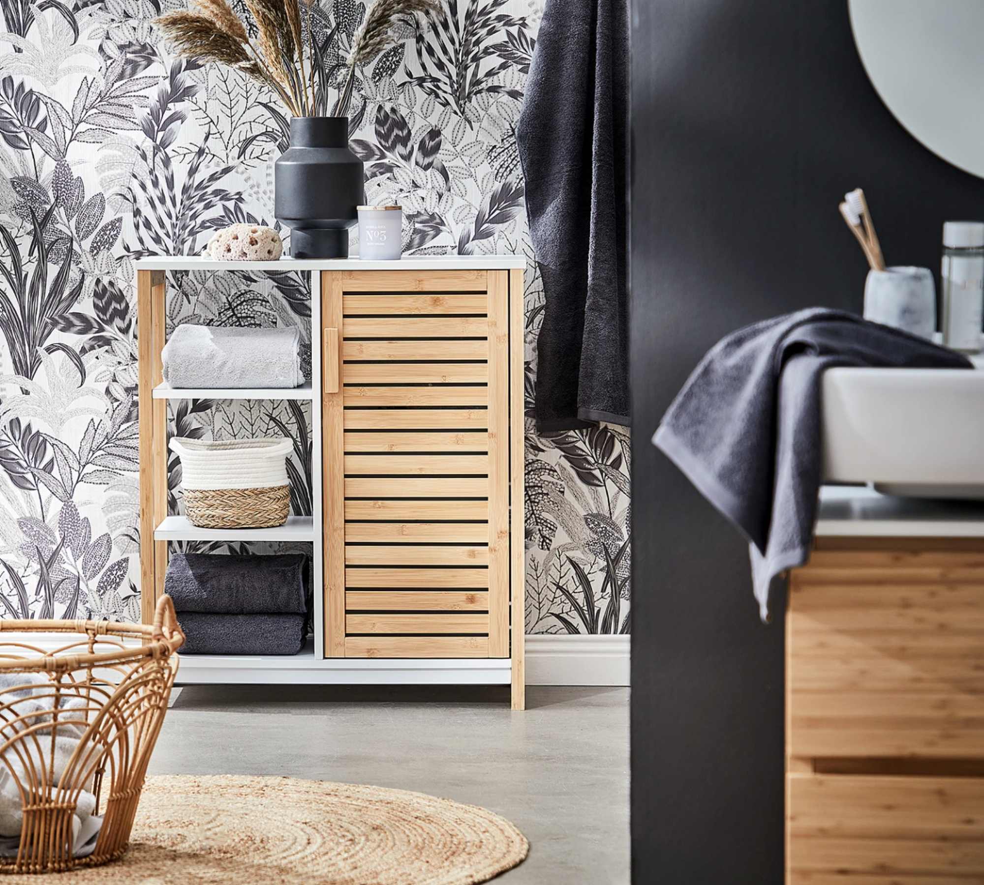 Badschrank Bambus Natur Weiß 7