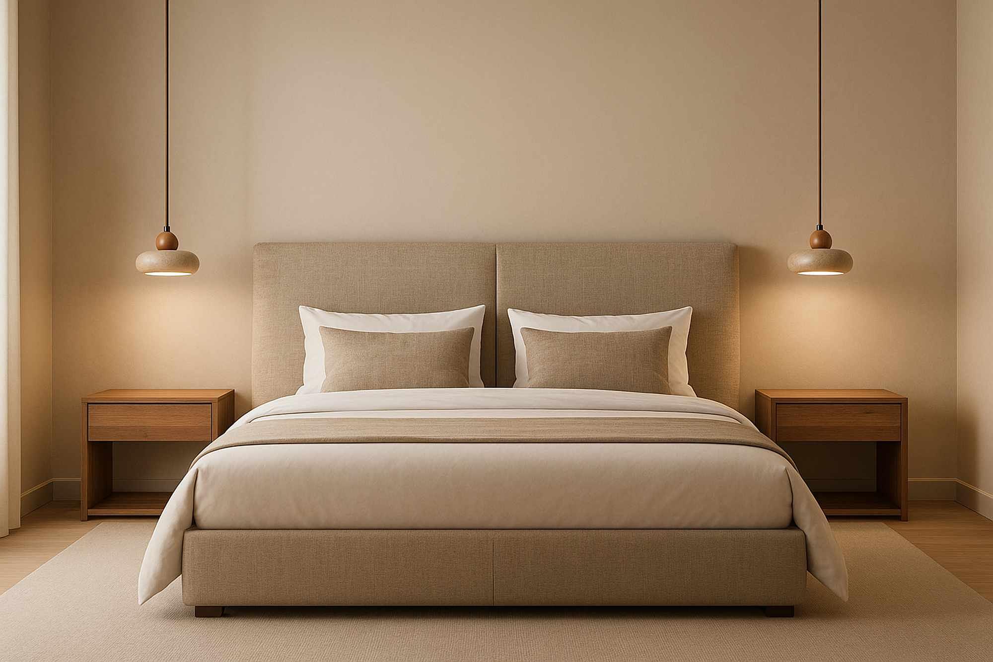 Round Pendelleuchte Eichenholz Travertin Creme 2