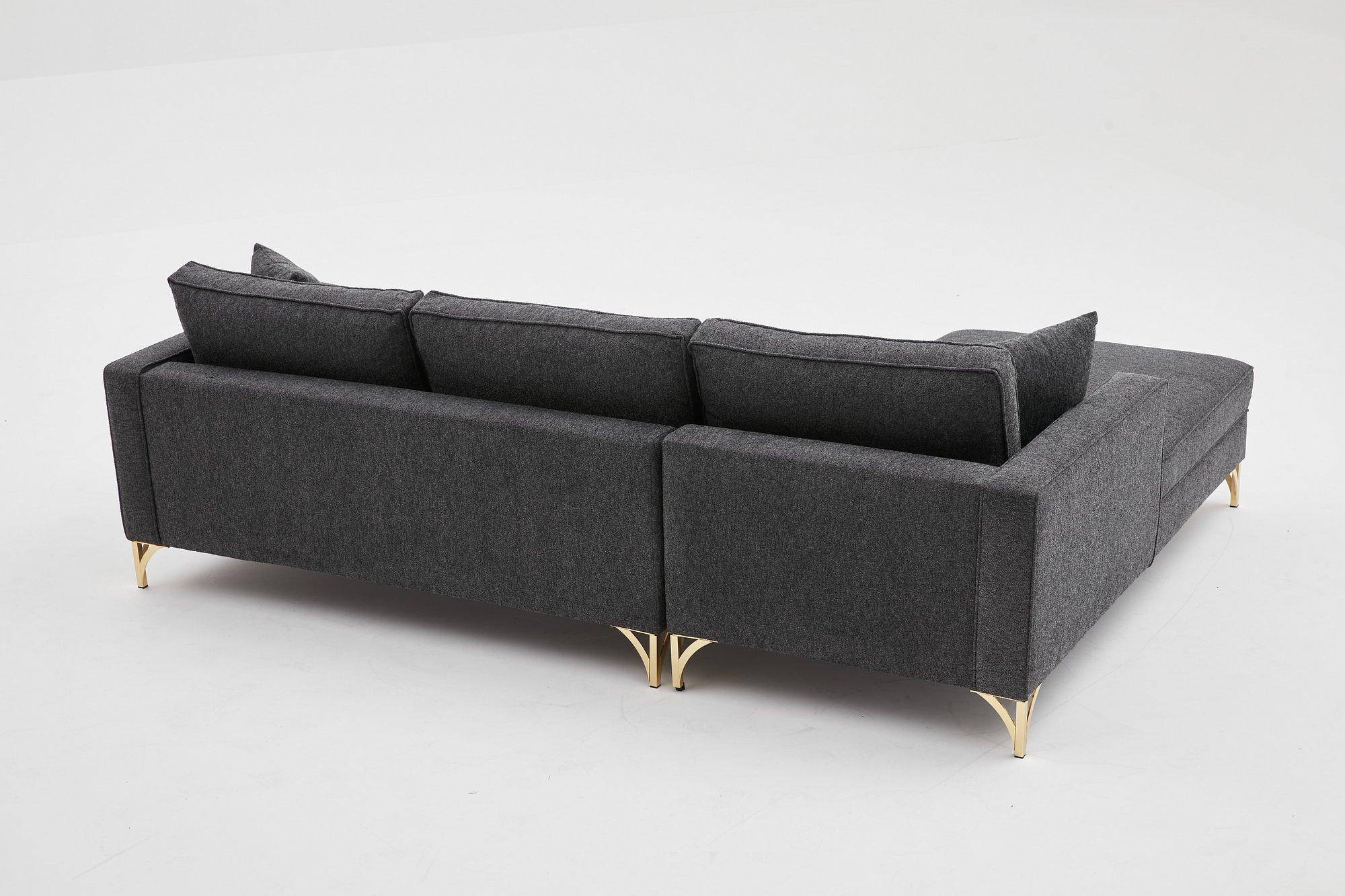 Lima Sofa Récamiere Links Anthrazit mit goldenen Beinen 5