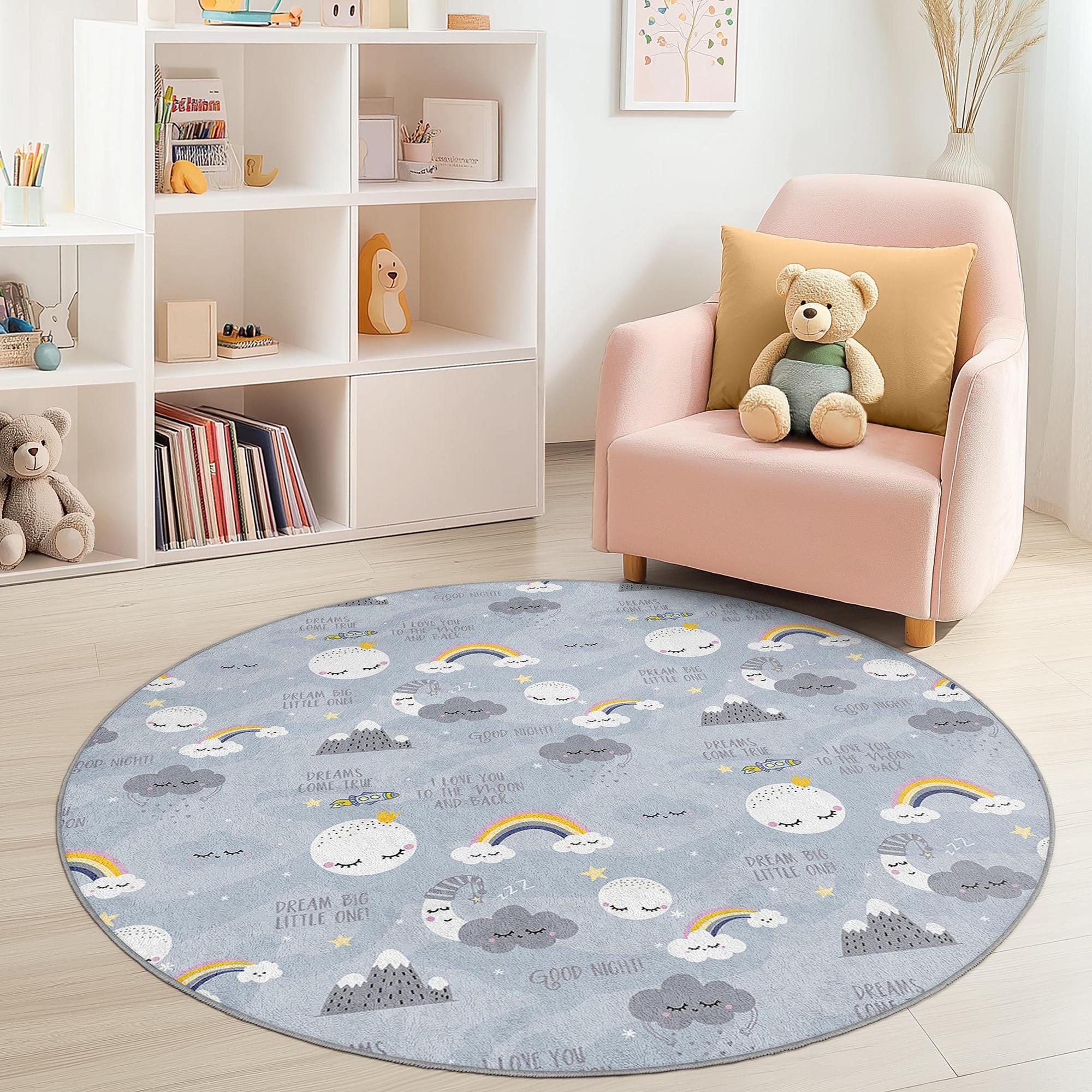 Wolken Kinderteppich Mehrfarbig Ø150cm 2