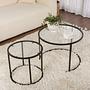 2x Set di tavolini da salotto Aurum Oro Trasparente 80cm Ø60cm Ø42cm 3
