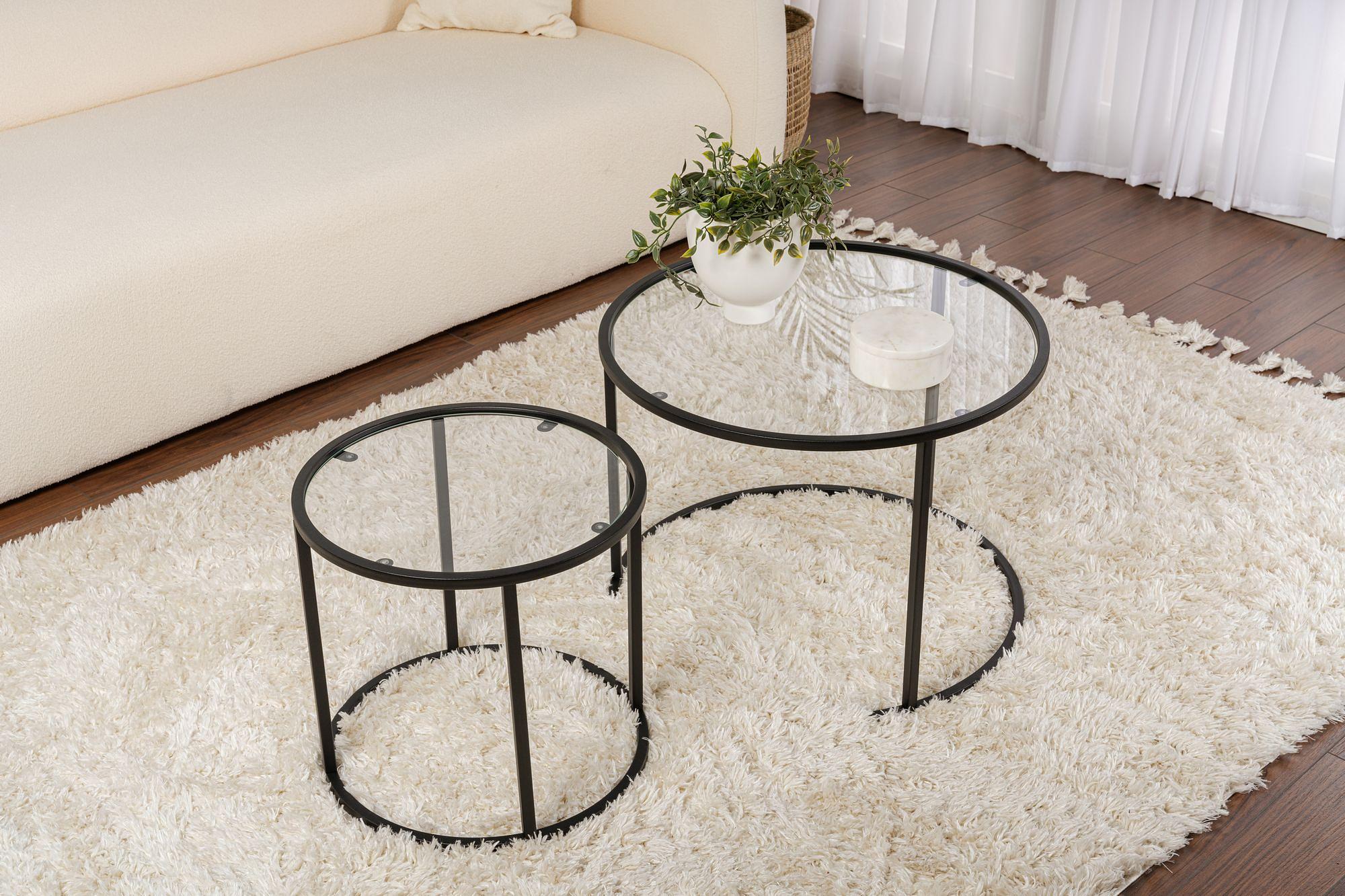 2x Gold Coffee Table Set Gold Transparent 80cm Ø60cm Ø42cm 3