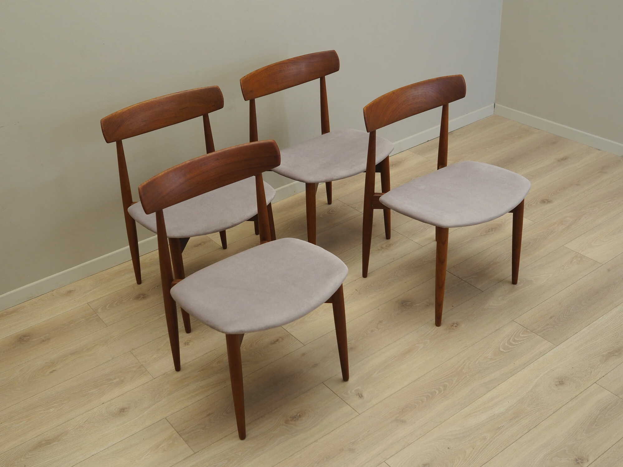 4x Vintage Stuhl Teakholz Textil Braun 1960er Jahre 3