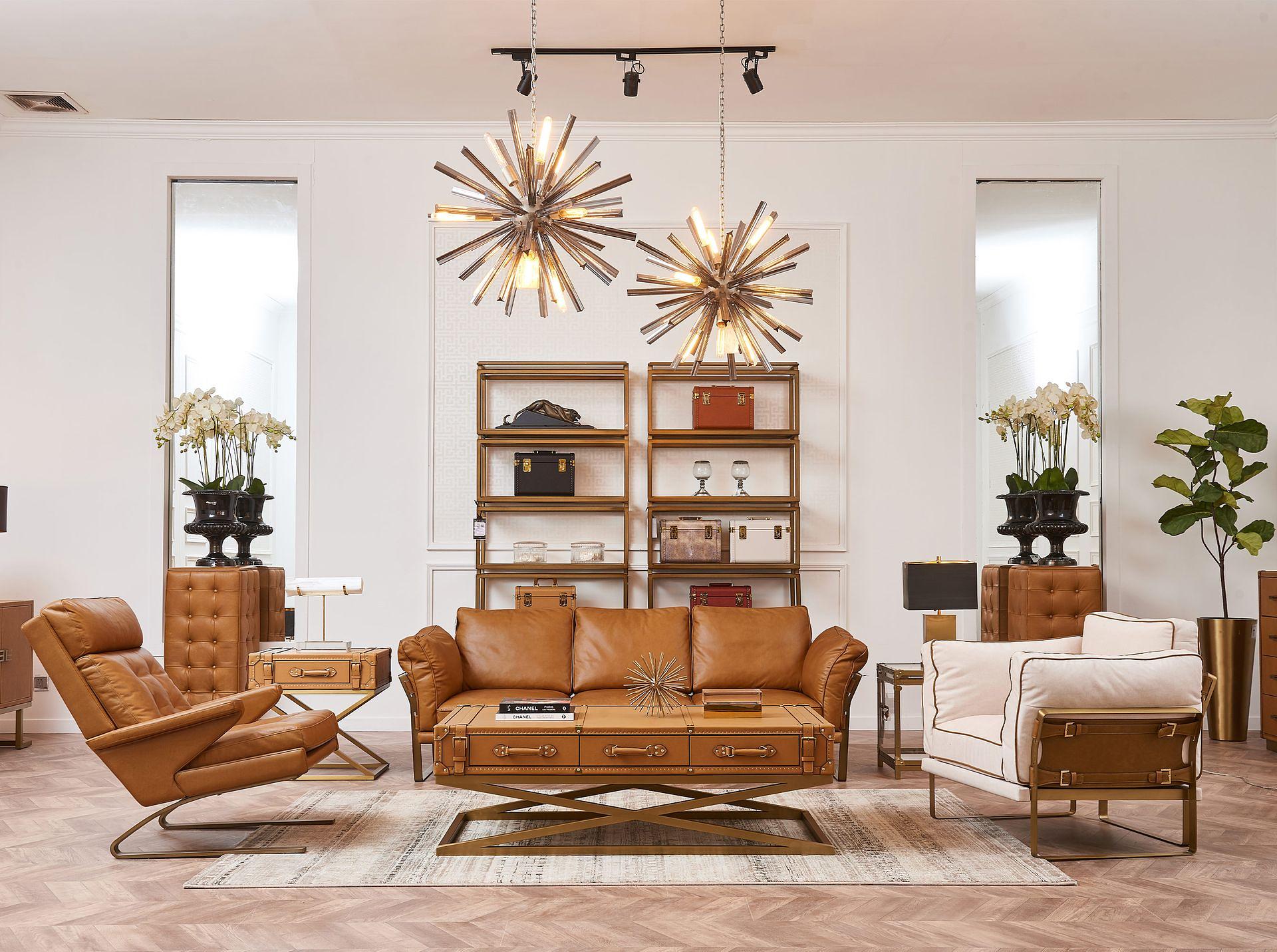 Couchtisch Leder Goldstahl Braun 6