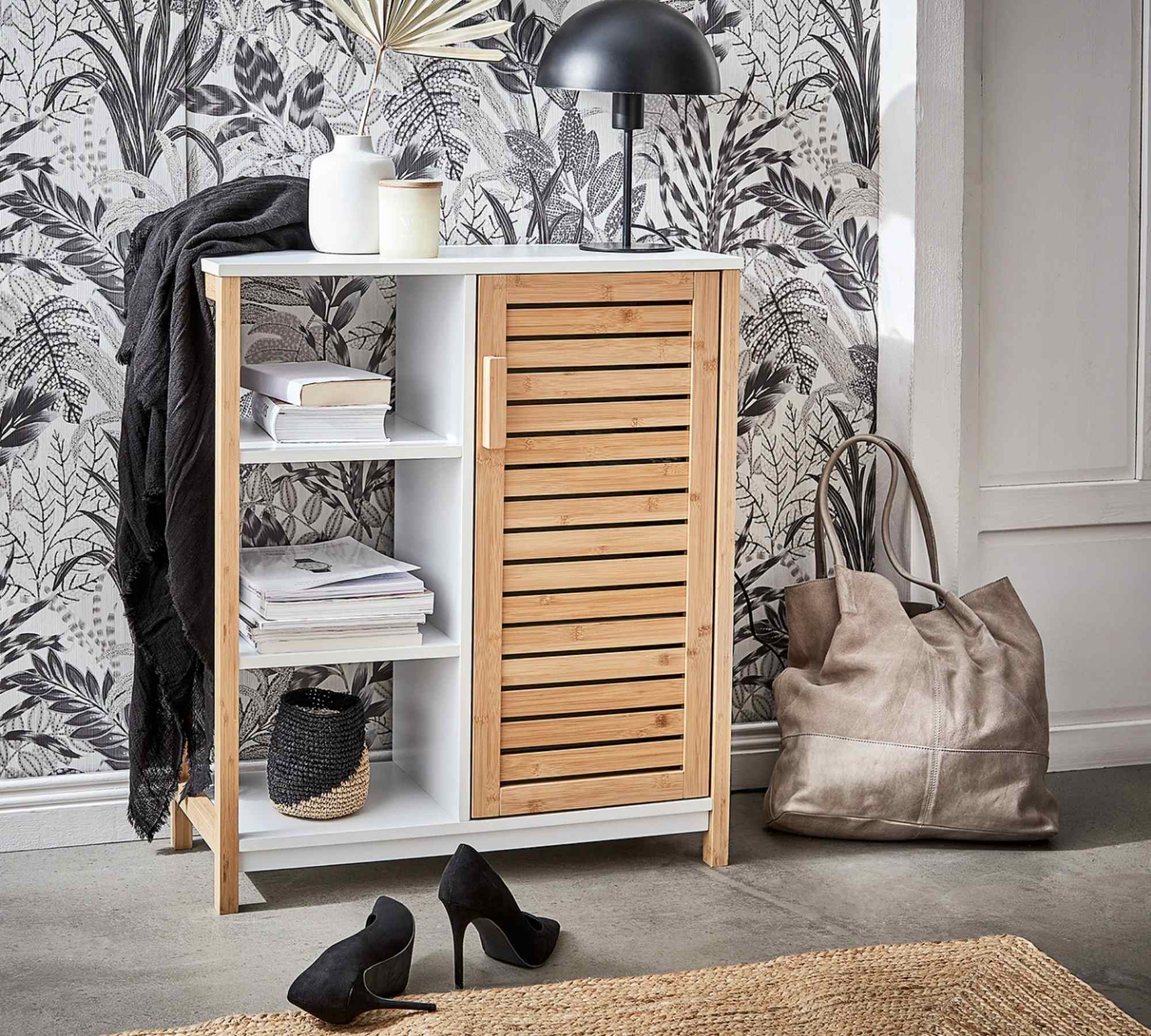 Badschrank Bambus Natur Weiß 8