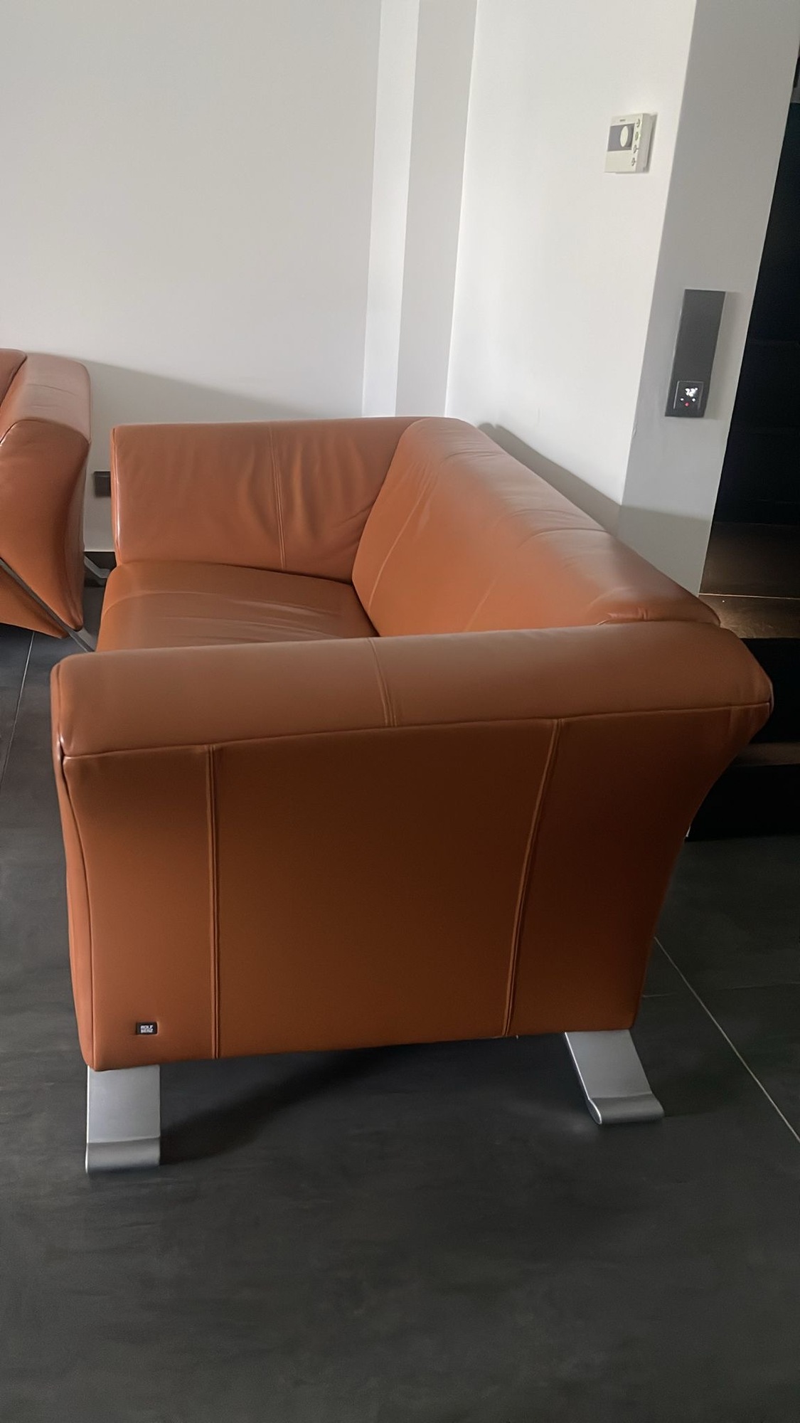 2x Sofa Leder Aluminium Orange 6