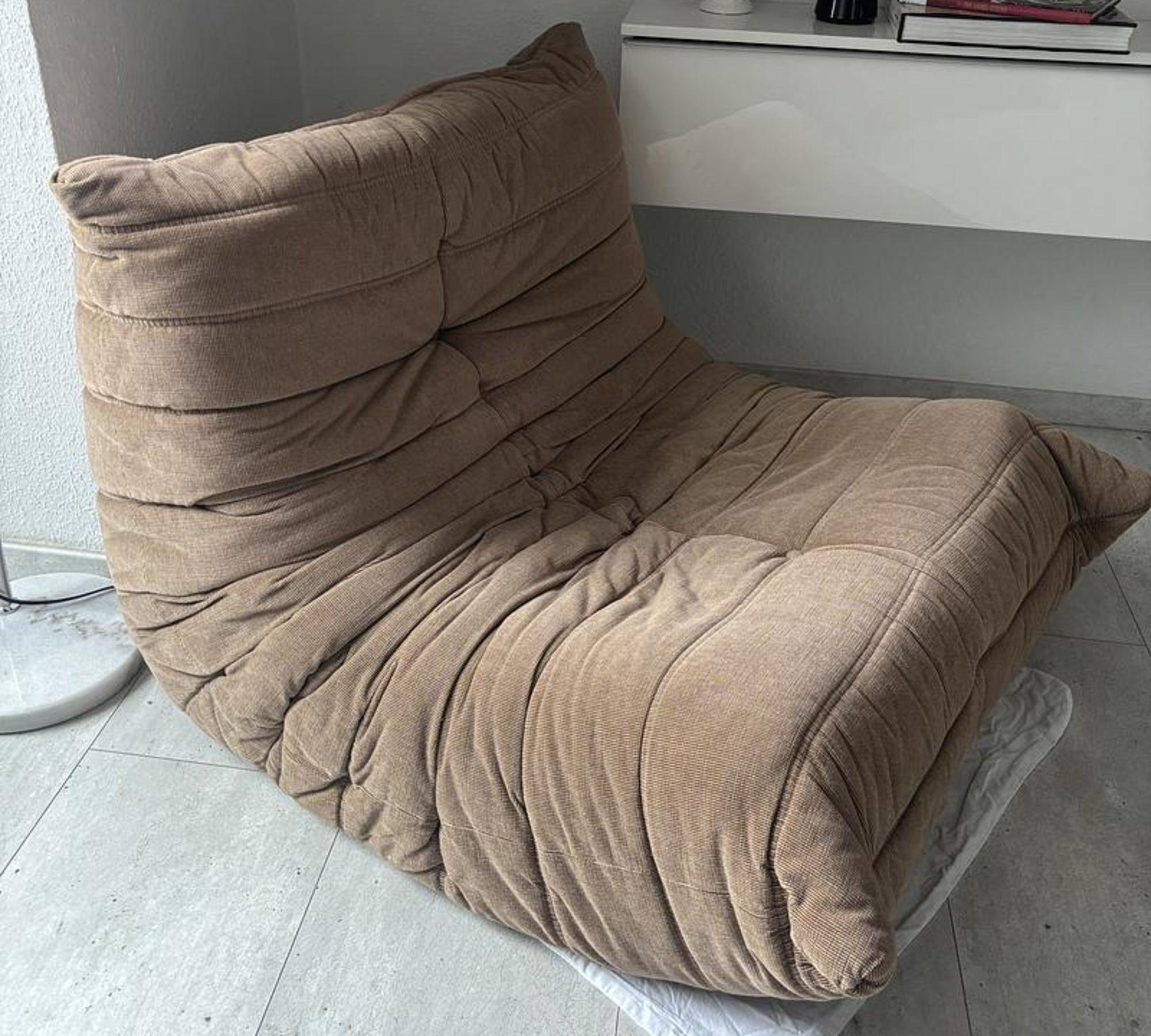 Vintage Togo 1-Sitzer Sofa Cord Braun 1