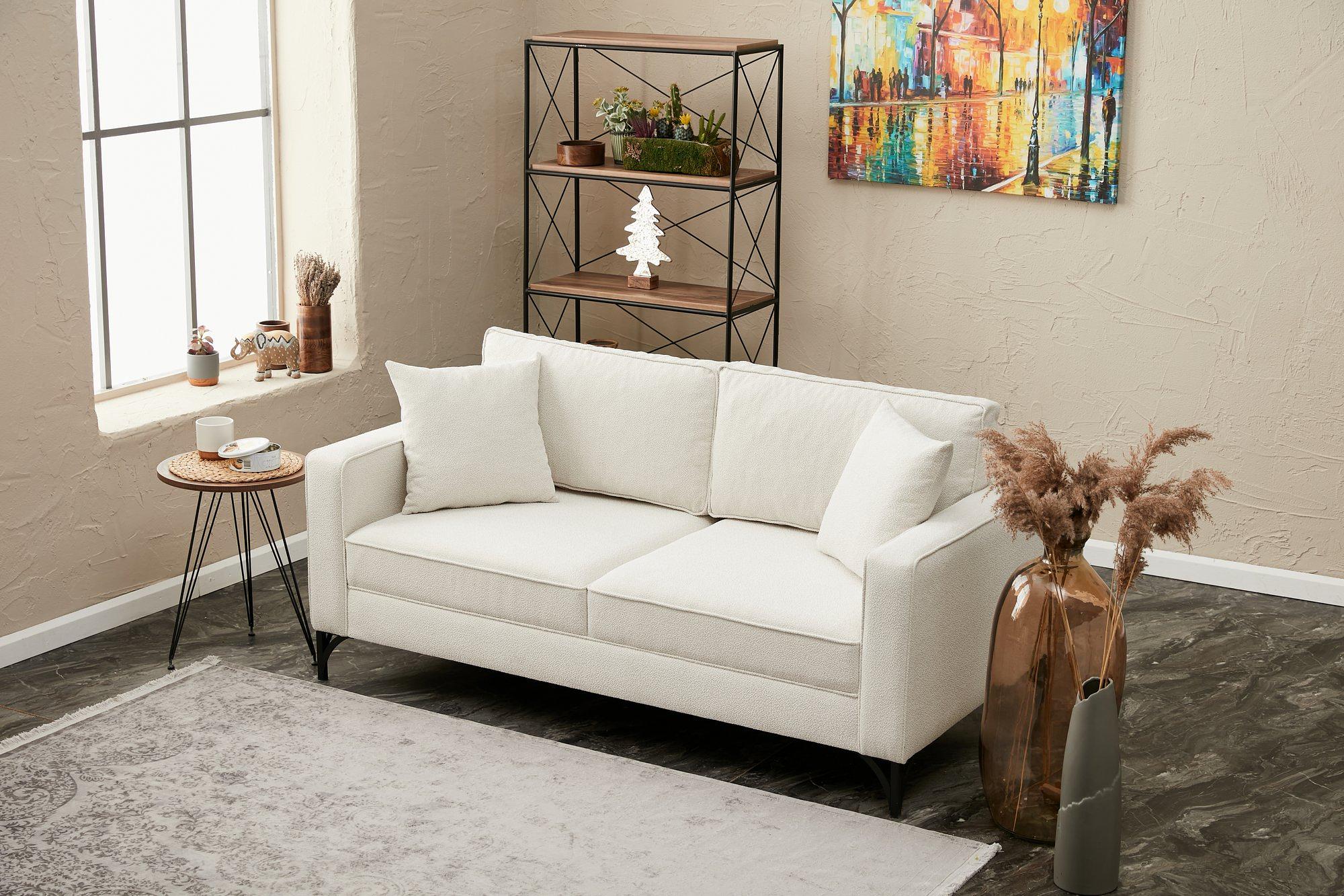 Lima Sofa 2-Sitzer Creme mit schwarzen Beinen 1