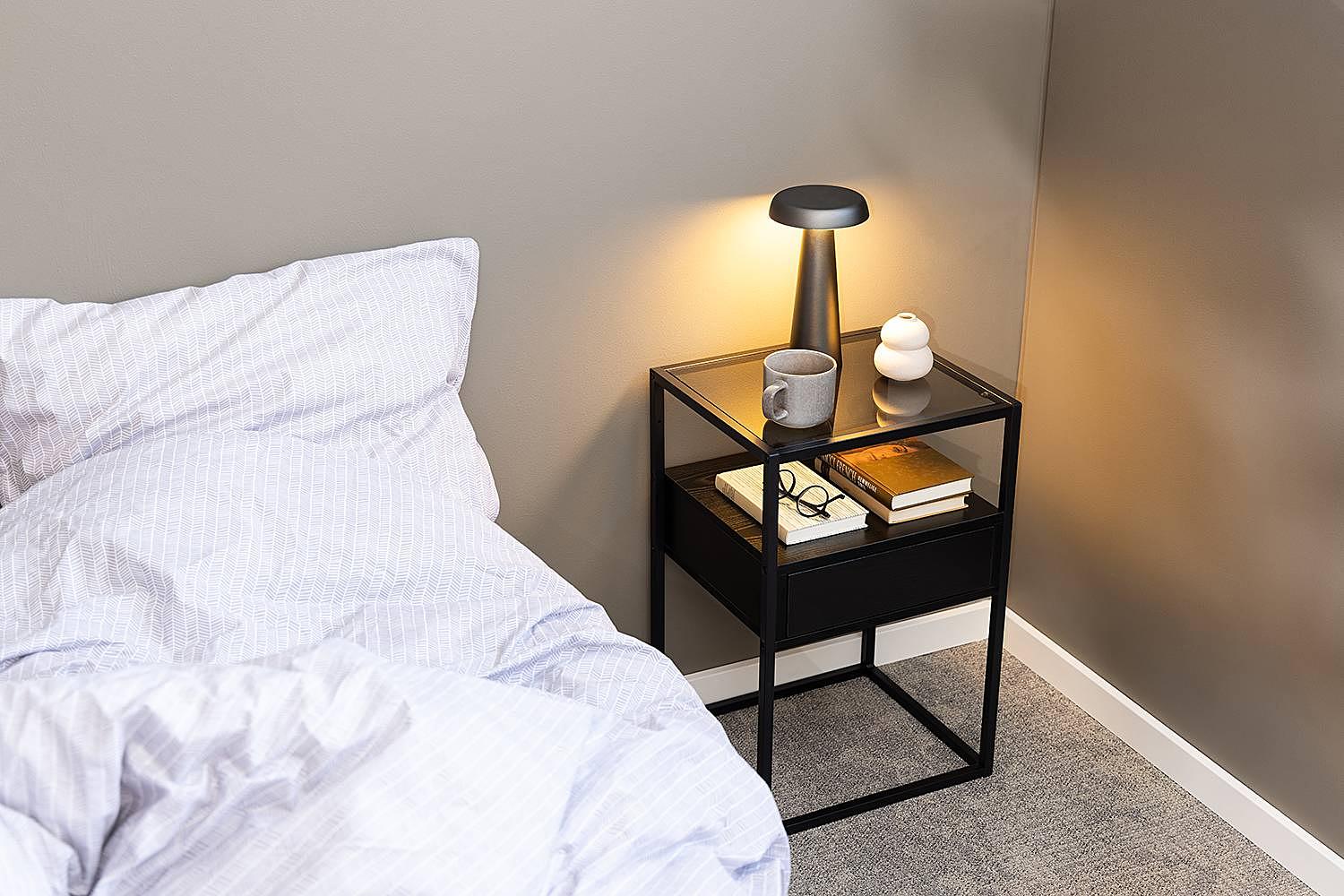 Keable Nightstand Glass Metal Black 2