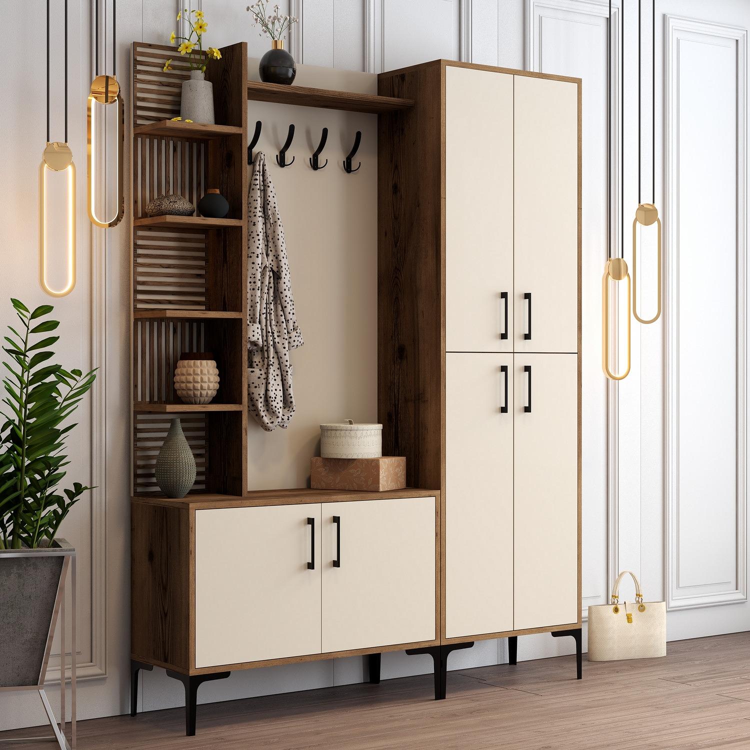 Walnut Brown Wardrobe Cream 150cm x 200cm 2