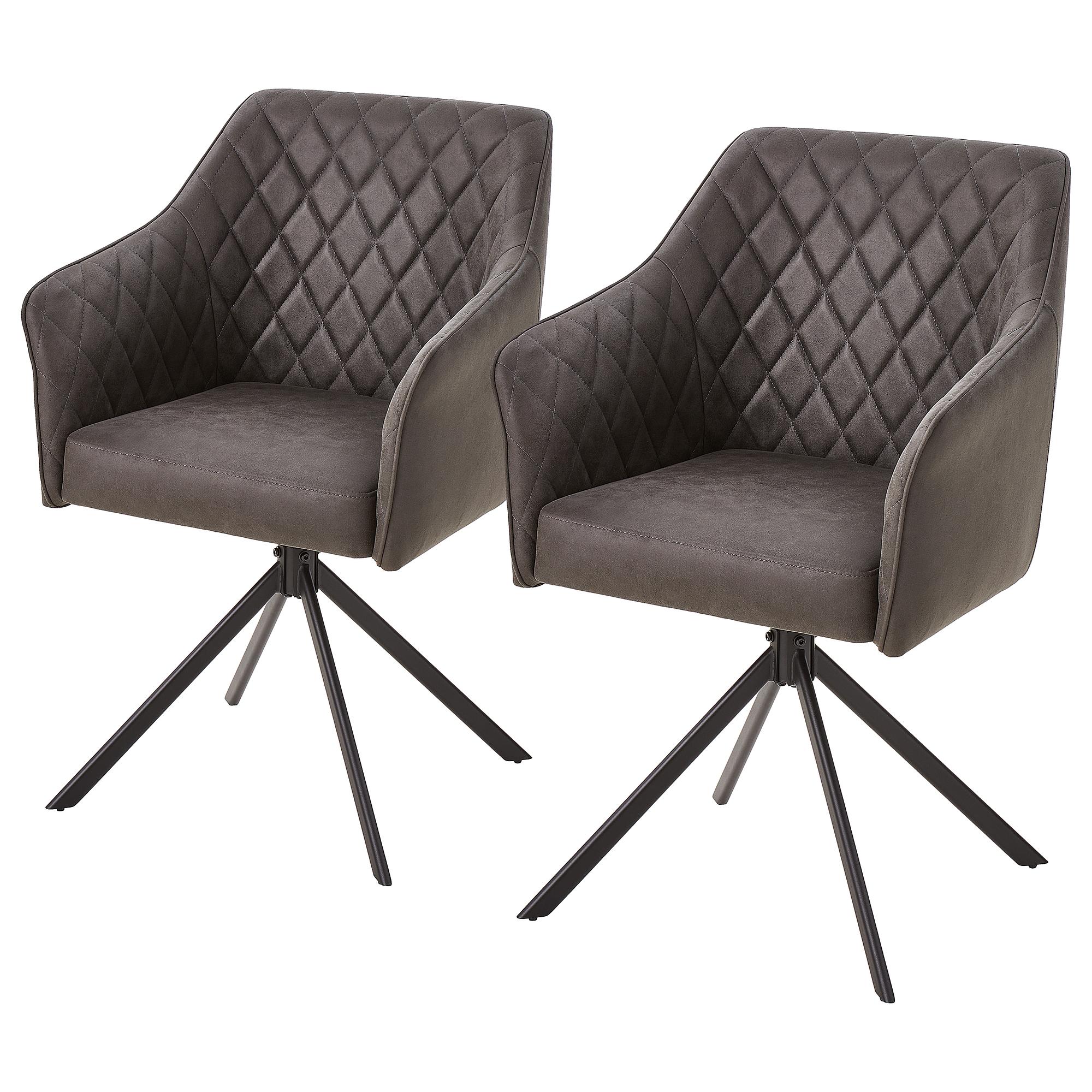 Armchair VALEI Set of 2 Swivel Faux Leather Grey 0