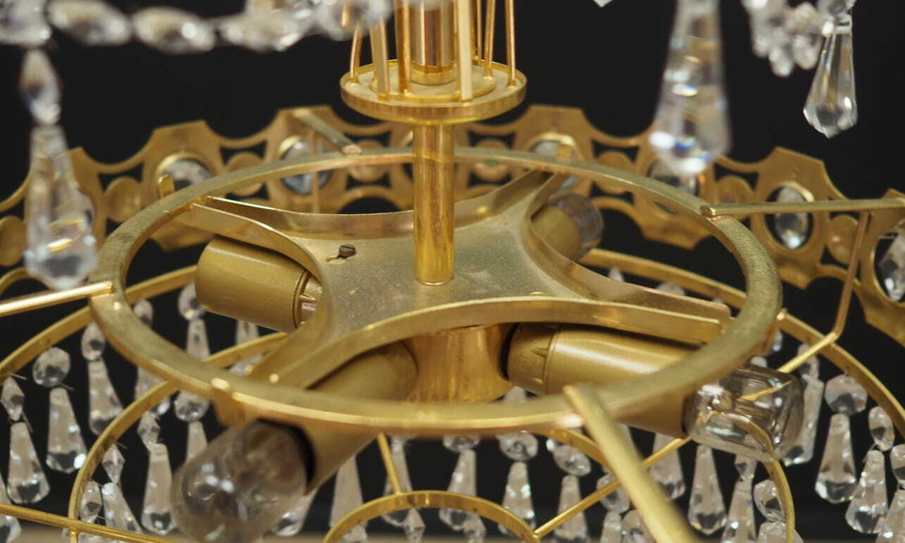 Vintage Chandelier Brass Glass Gold 1970s 4