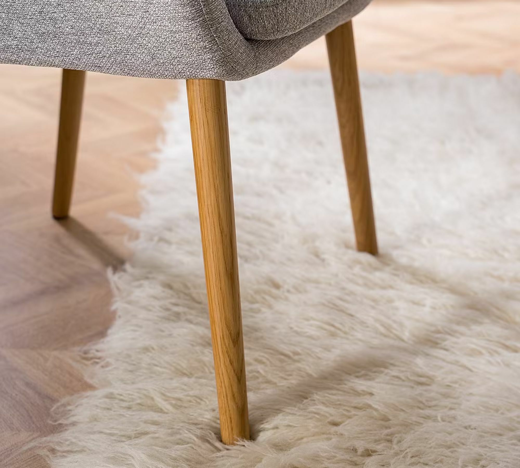 Armlehnstuhl Holz Webstoff Hellgrau 6