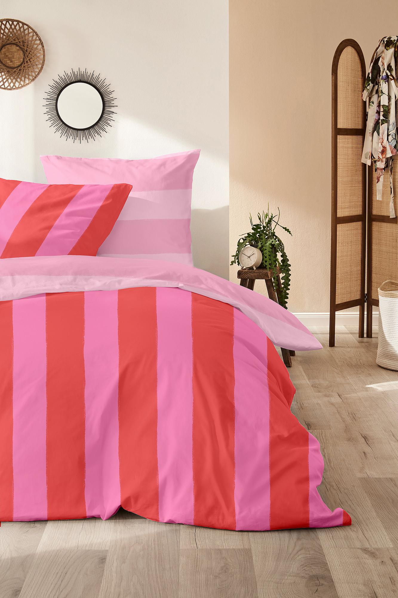 Renforcé-Bettwäsche Set Rosa Rot 135x200cm Kissen 80x80cm 2