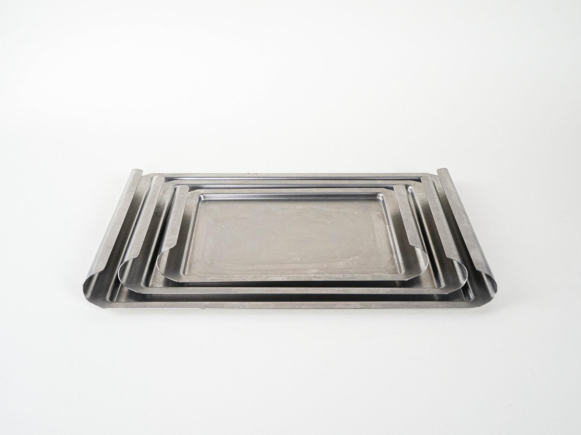Set of 2 Stainless Steel Trays 1970s 2