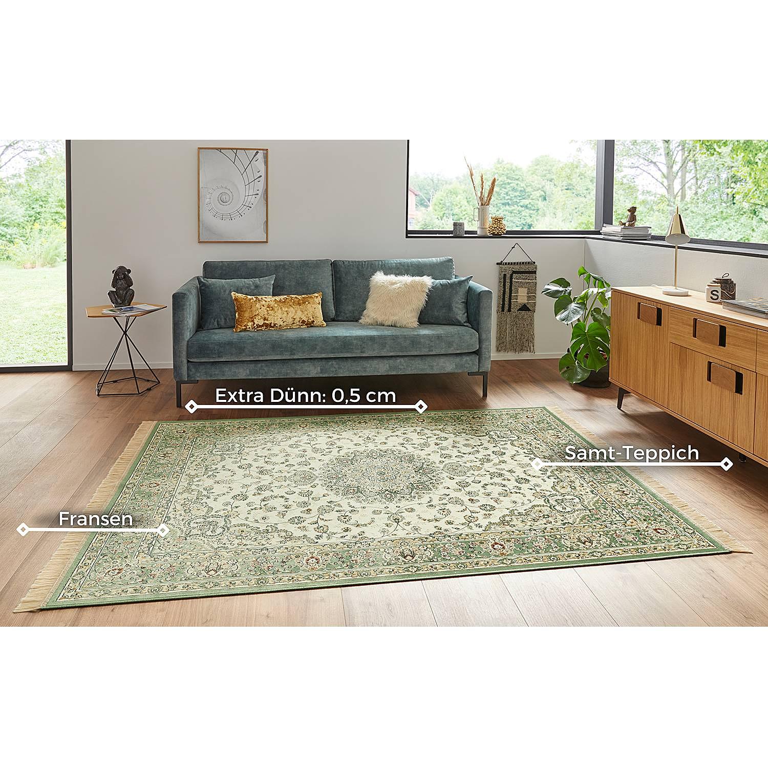 Antik Nain Kurzflorteppich Baumwolle Grün 95 x 140 cm 4