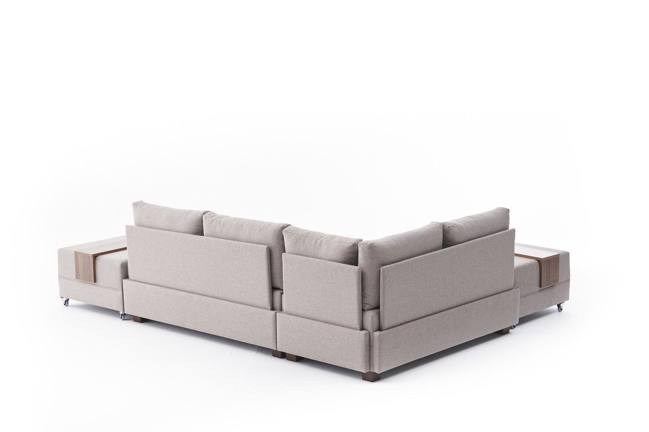 Fly Ecksofa Links mit 2 Hockern Creme 7