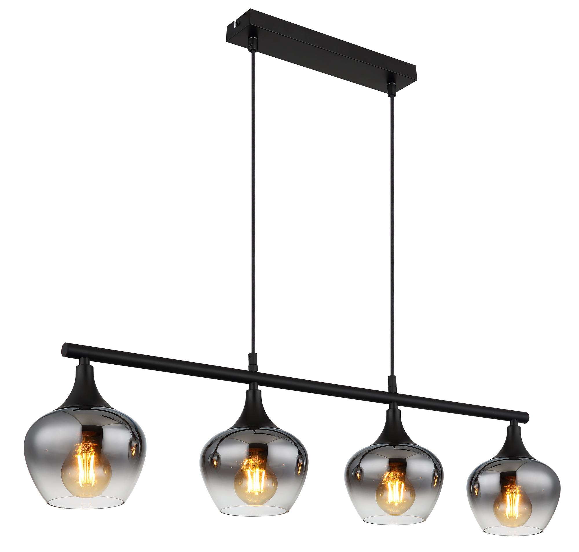 Maxy Typ E Pendelleuchte 4-flammig Rauchglas Eisen Schwarz  4