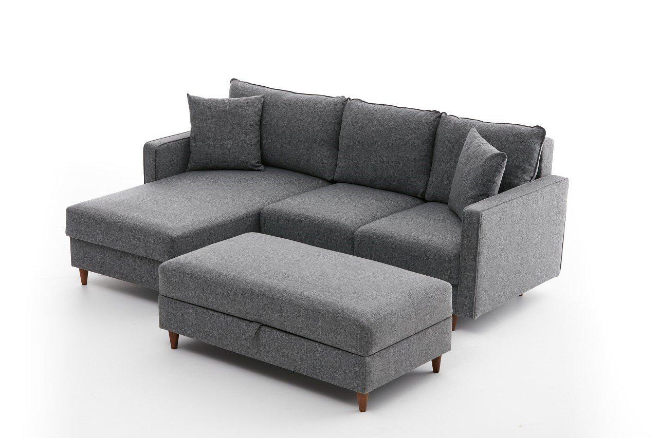 Eva Sofa Chaise Lounge Left with Pouf Grey 5
