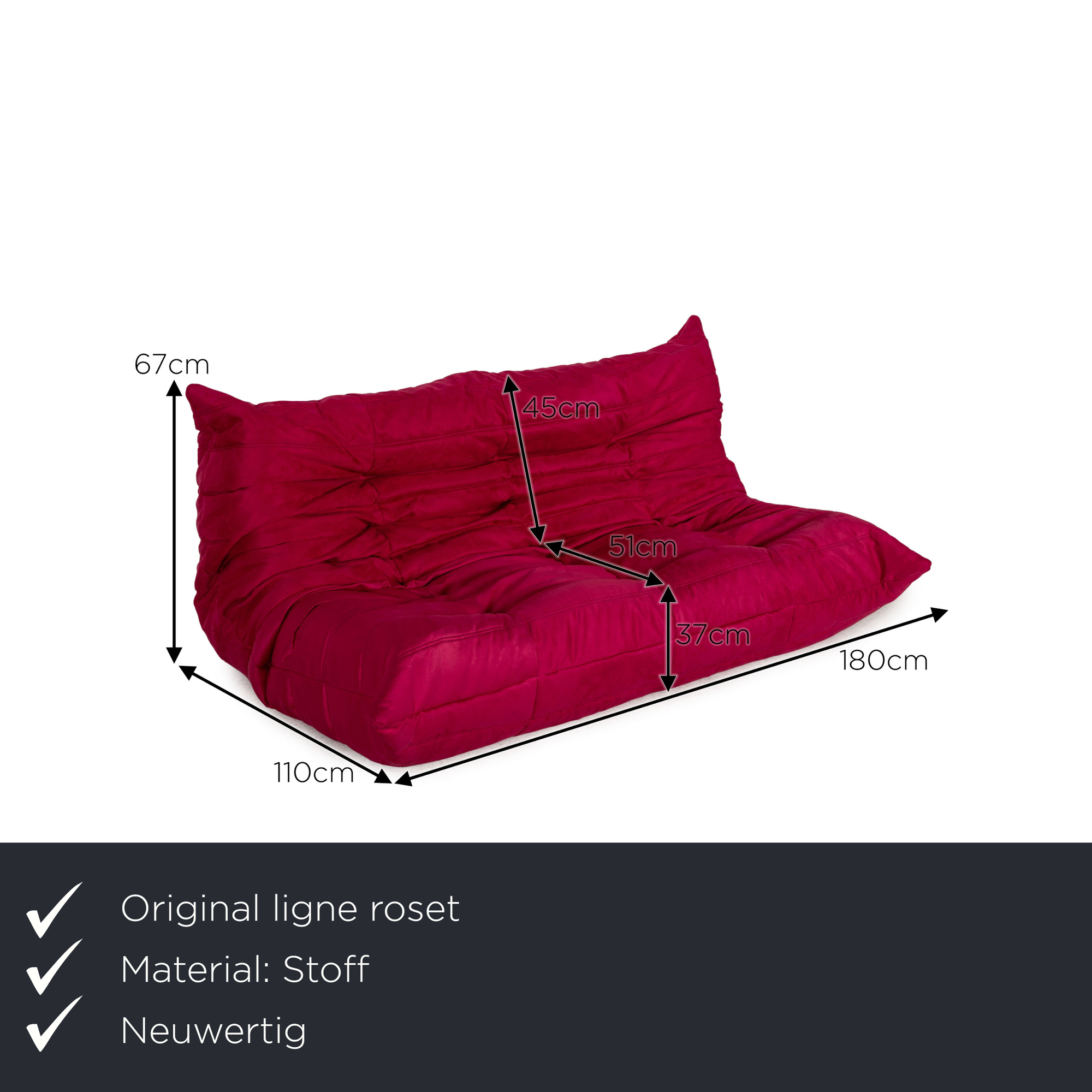 Togo Sofa 3-Sitzer Stoff Rot 1