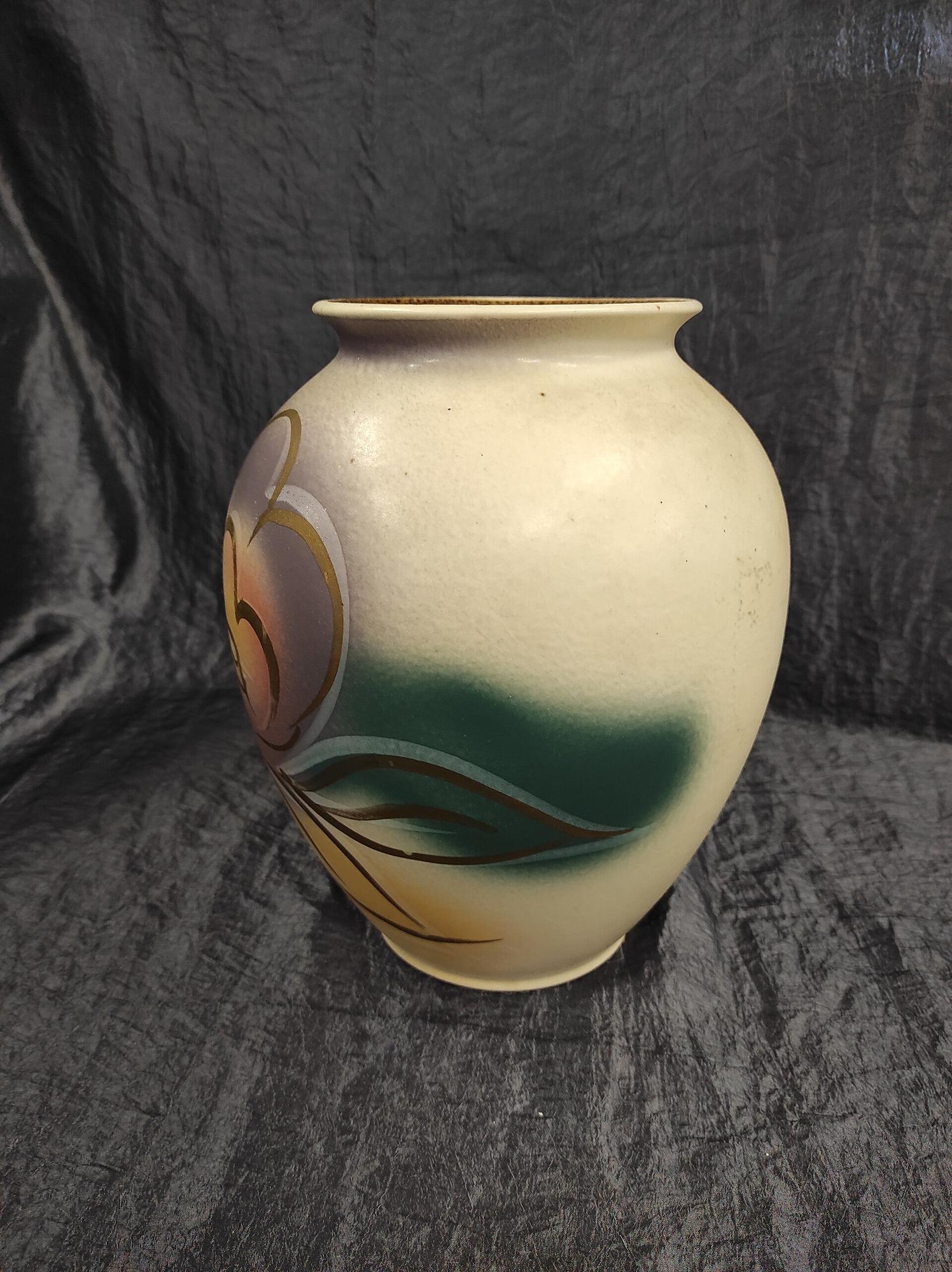 Vintage Keramik Vase Braun Weiß 1