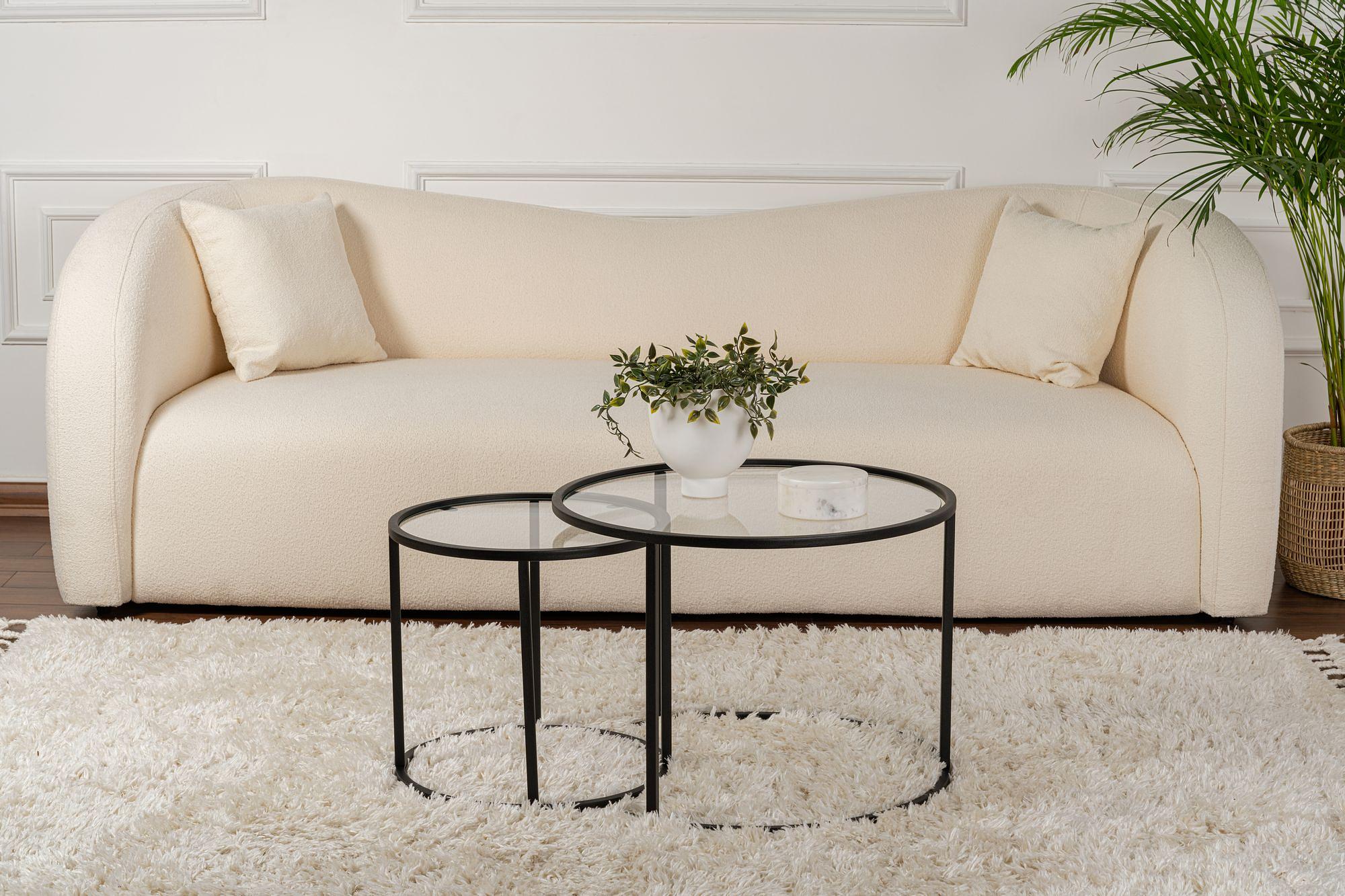 2x Gold Coffee Table Set Gold Transparent 80cm Ø60cm Ø42cm 2