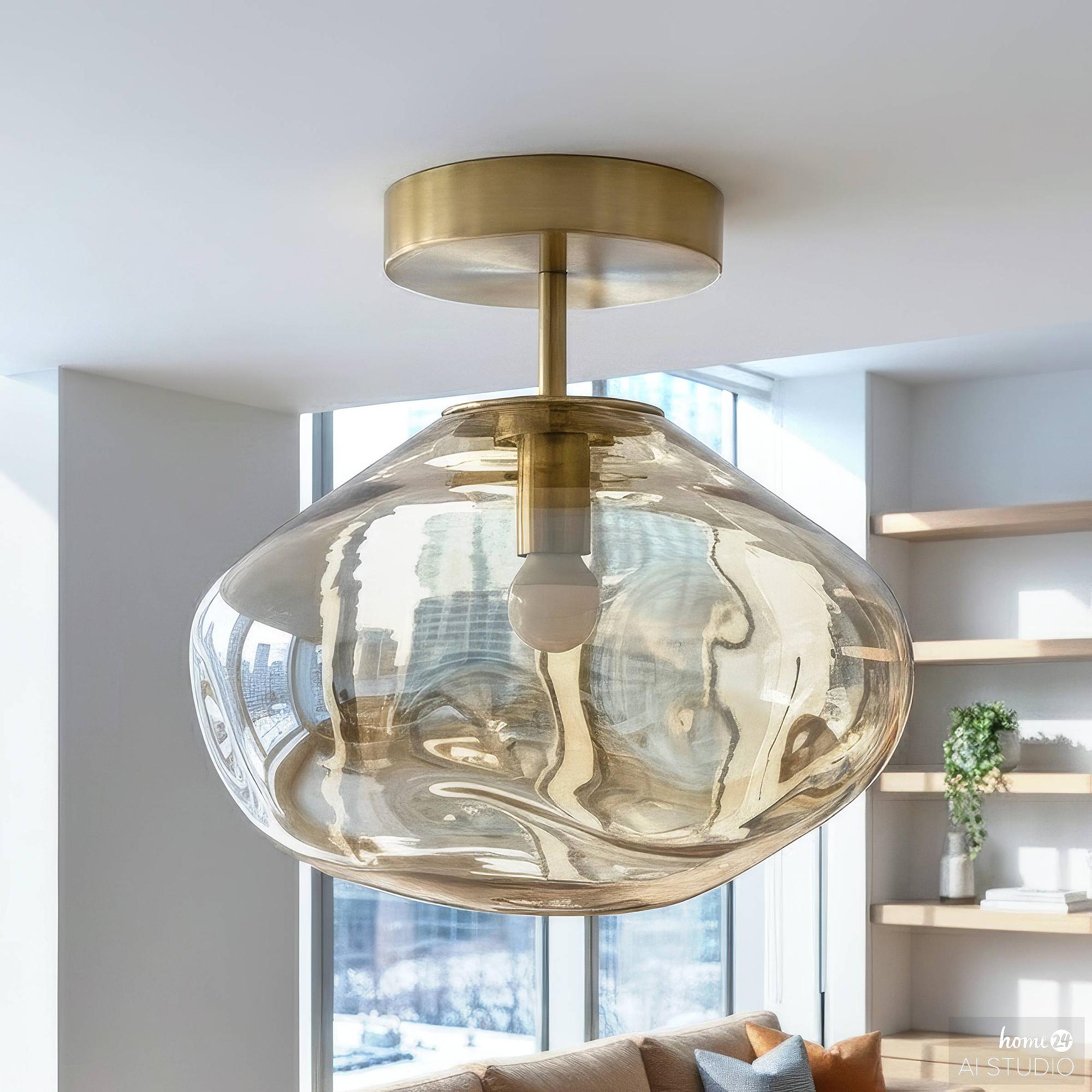 Wello Deckenleuchte 1-flammig Farbglas Eisen Beige 0