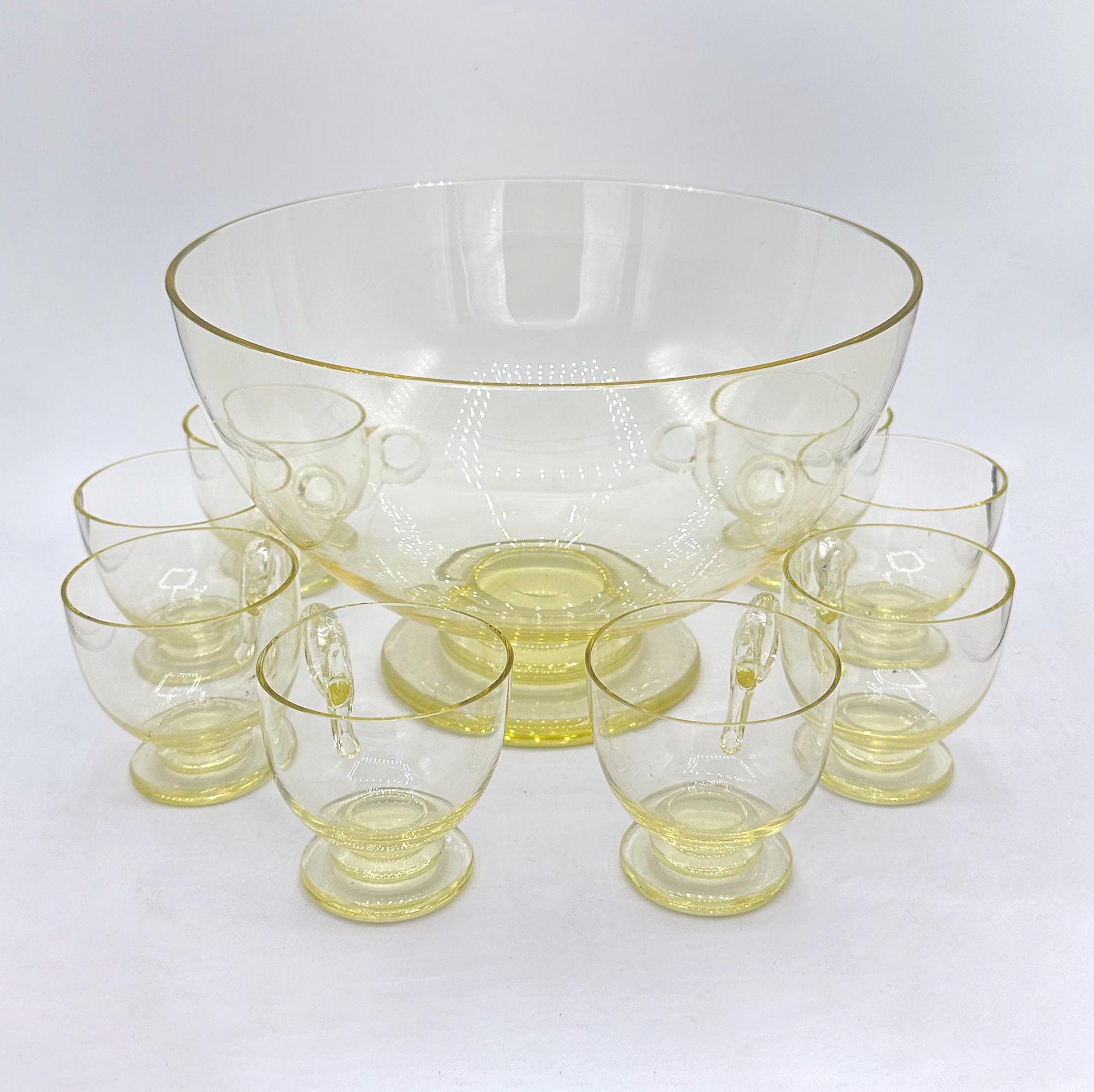 Vintage Art Deco Bowle Set Glas Gelb 1930er Jahre 4