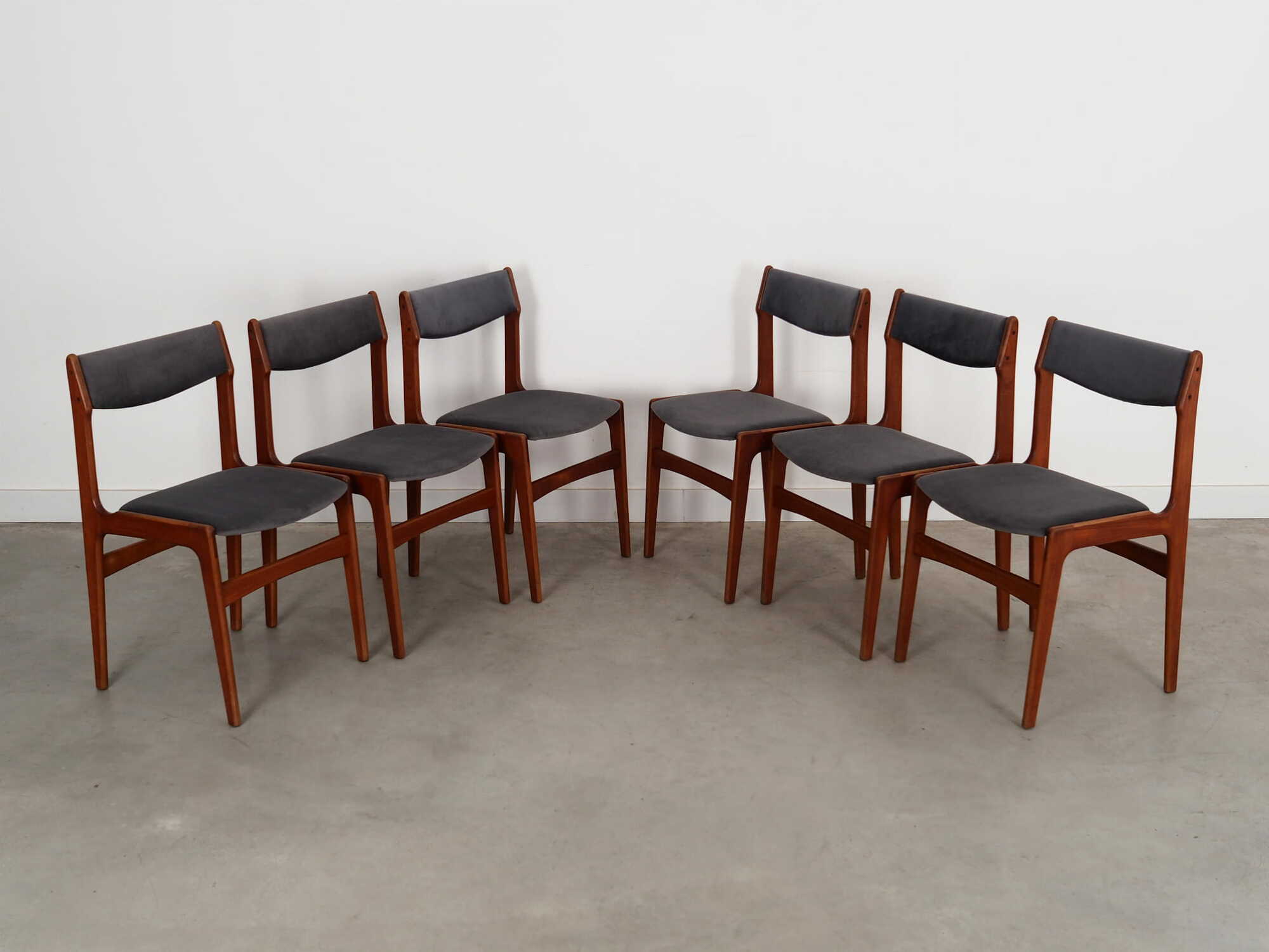 6x Chair Teak Velvet Brown 1960s 2