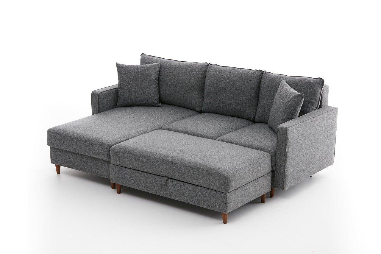 Eva Sofa Chaise Lounge Left with Pouf Grey 6