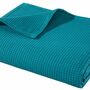 2x Kissen & Decken Set aus Waffelpiqué 100% Baumwolle Türkis 1