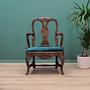 2x Vintage Chair & Bench Wood Velvet Blue 1970s 13