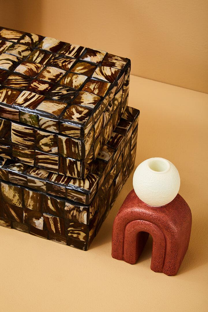 Utica Portacandele Crema Rosso 4