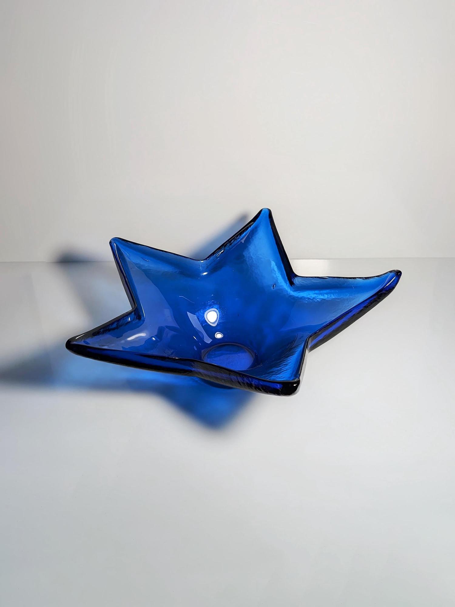 Vintage bowl glass cobalt blue 1980s 0