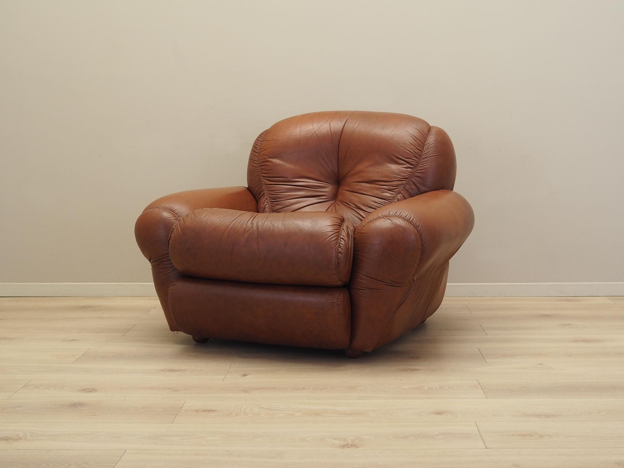 Sessel Leder Braun 1970er Jahre 1
