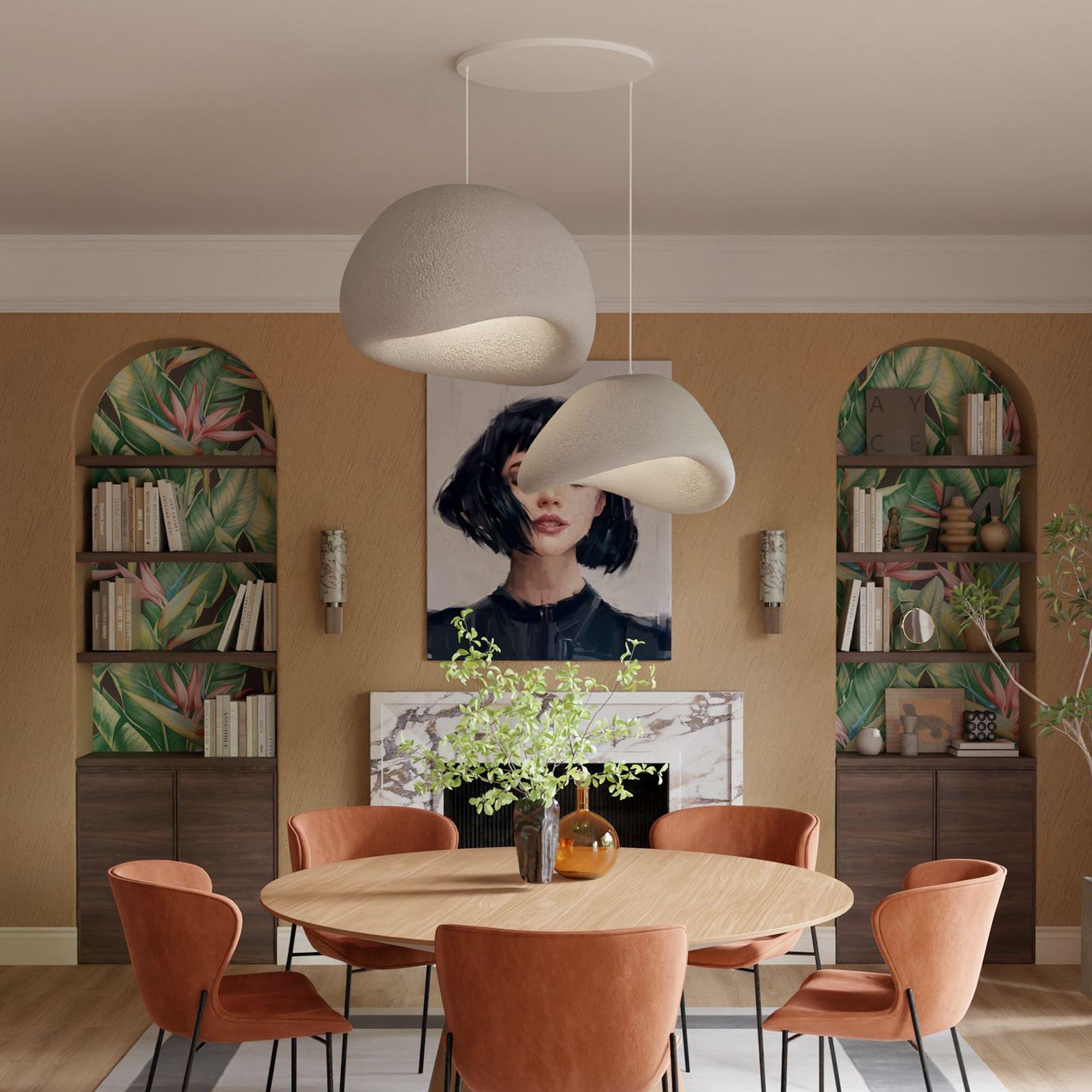 2-Flammig Wabi Sabi Plasterglows Pendelleuchte Beton Grau 0